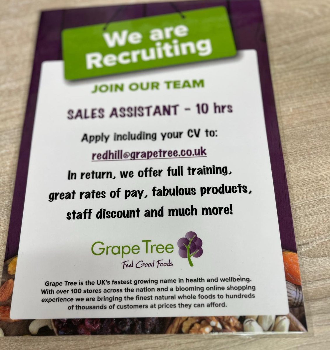 Belfry Shopping Centre (@belfryshopping) on Twitter photo ๐ Join the team at Grape Tree! ๐
Grape Tree is seeking a motivated Part-Time Sales Assistant to join them at The Belfry Shopping Centre.
๐ Apply by sending your CV to: redhill@grapetree.co.uk
#BelfryShoppingCentre #GrapeTree #NowHiring #RetailJobs #PartTimeJob ๐ Join the team at Grape Tree! ๐
Grape Tree is seeking a motivated Part-Time Sales Assistant to join them at The Belfry Shopping Centre.
๐ Apply by sending your CV to: redhill@grapetree.co.uk
#BelfryShoppingCentre #GrapeTree #NowHiring #RetailJobs #PartTimeJob