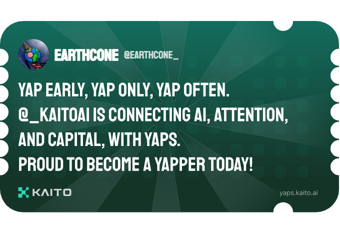 earthcone_'s tweet photo. Yap early, yap only, yap often.

@KaitoAI is connecting AI, attention and capital with Yaps.

Just claimed my social card and I'm accumulating Yap points in real-time.

Claim yours 👉 https://t.co/An4bRgXDMs https://t.co/Tuv5icbCXL