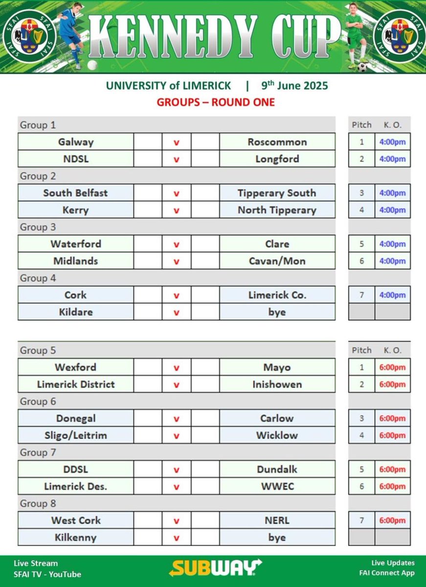 Wishing all the best to our CIK students representing Limerick County in the Kennedy Cup commencing today. They are Alfie Donegan (Hollycross AFC), Dáithí Curley (Kilmallock UTD), Tom O'Mahony (Kilmallock UTD) and Séan Whelan (Kilmallock UTD).