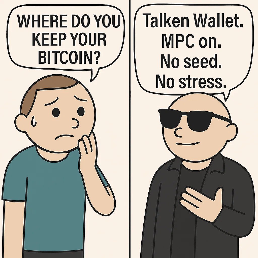 Talken_'s tweet photo. ๐ค Where do you keep your Bitcoin?
๐ Talken Wallet. MPC on. No seed. No stress.
๐โฏAvailable on Mobile, Web & Telegram
๏ฟฝ๏ฟฝGo keyless at https://t.co/vrhGSmF8So
#Talken #TalkenWallet #Web3 #Bitcoin #BTC https://t.co/w5Je9JCFCN