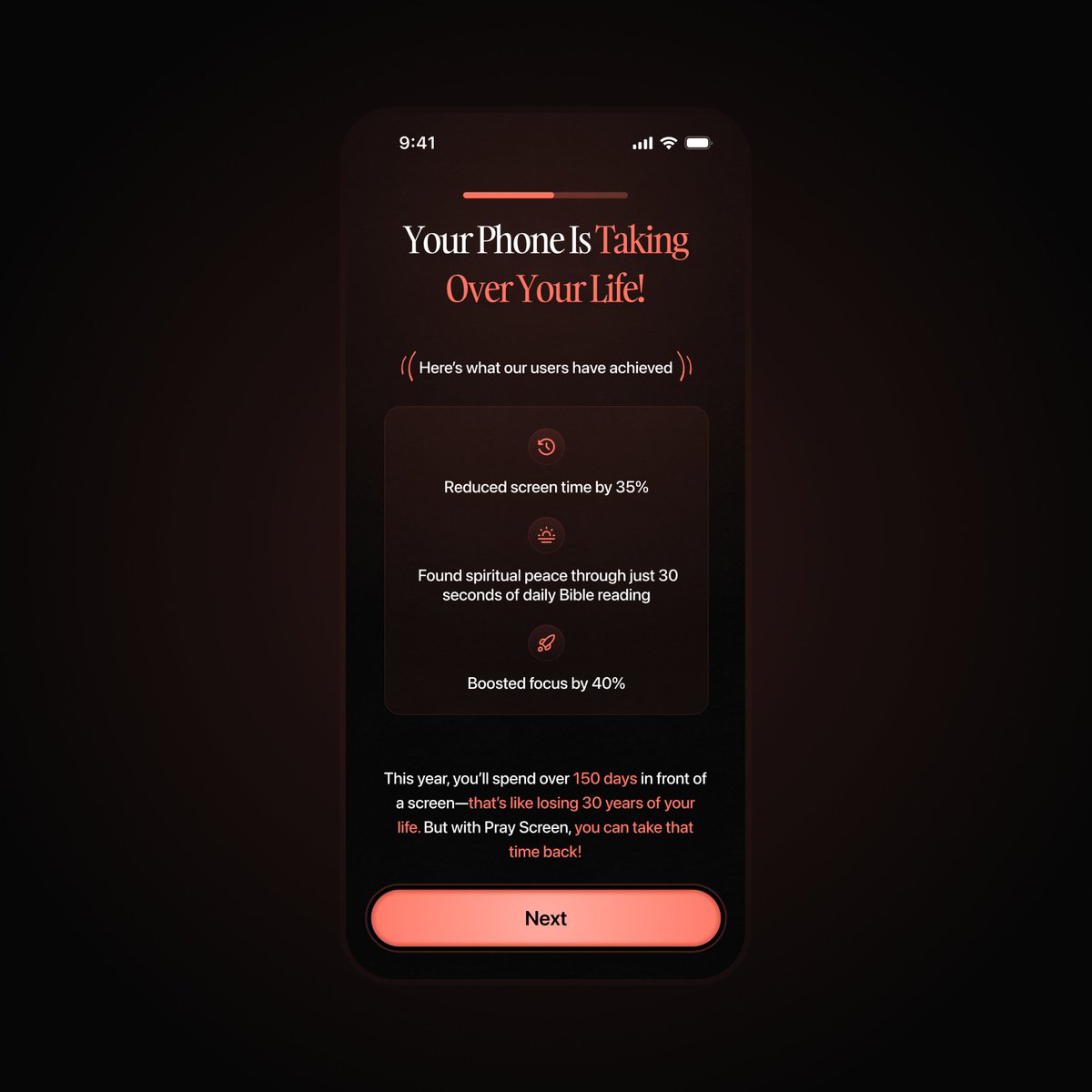 Tek bir onboarding adımı ile 2 kat daha fazla satış yapmak 🚀

Aşağıdaki ekranı paywall öncesine yani son onboarding adımı olarak ekledik ve yaptığımız A/B testinin sonucunda yıllık paketteki satışlarımızı 2 katına çıkardık.

💰 Paywall akışını sadece satış odaklı tasarlayarak,