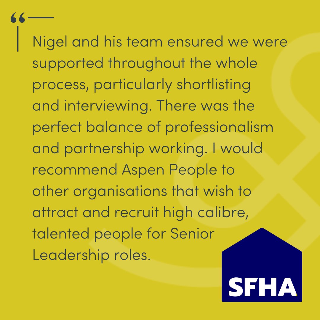 Amazing feedback from @SFHA_hq after the appointment of their new CEO! To find out what Aspen People can do for your organisation, get in touch here: bit.ly/ContactAspen