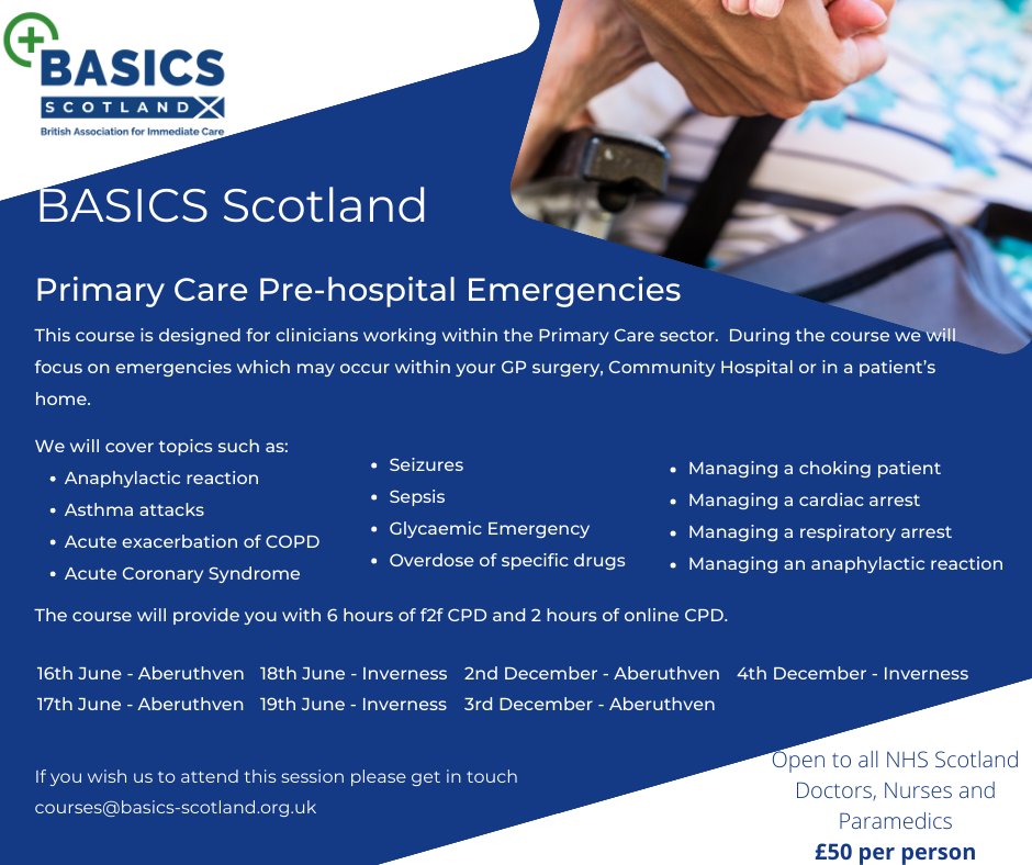 BASICS Scotland (@basicsscotland) on Twitter photo We’ve got Core Skills Days coming up in Stranraer, Inverness, Aberuthven and Torridon — plus a TP MIMMS in Aberuthven!
📅 Don’t miss out — check our website for full details and booking info: basicsscotland.org.uk/courses/course…
<a href="/CSMEN1/">NES Clinical Skills Managed Educational Network</a> <a href="/Scotambservice/">Scottish Ambulance</a> We’ve got Core Skills Days coming up in Stranraer, Inverness, Aberuthven and Torridon — plus a TP MIMMS in Aberuthven!
📅 Don’t miss out — check our website for full details and booking info: basicsscotland.org.uk/courses/course…
<a href="/CSMEN1/">NES Clinical Skills Managed Educational Network</a> <a href="/Scotambservice/">Scottish Ambulance</a>