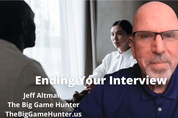Jeff Altman, The Big Game Hunter, explains how to act and speak during the last few minutes of your interview. youtu.be/QRzn1mqxRws?si… #careerpodcast #podcast #nobsjobsearchadviceradio #thebiggamehunter #jobsearchcoaching #interviewcoaching #interview #interviews #jobinterview