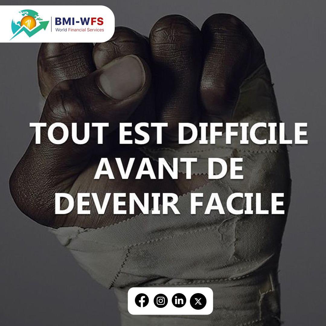 Nous croyons au pouvoir de la persévérance. Les défis ne sont que des opportunités déguisées. 

#MotivationDuJour #DéveloppementPersonnel #Persévérance #Réussite #MentalDeGagnant #BMIWFS #BusinessMindset #InspirationFinance
#Leadership #WorldFinancialServices #NeverGiveUp