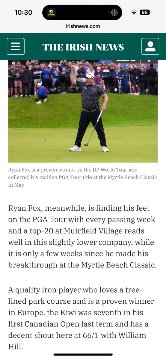 Main selection Shane Lowry might have come up short but <a href="/irishnewssport/">Irish News Sport</a> readers were tipped a 66/1 winner in the <a href="/RBCCanadianOpen/">RBC Canadian Open</a> with Ryan Fox coming good after an epic play-off. See <a href="/usopengolf/">U.S. Open</a> picks from Tuesday evening…