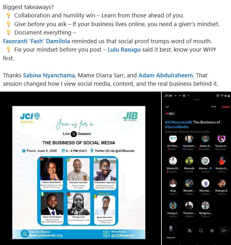 jcirwanda's tweet photo. Thank you, @mutemi_mercy, for such a brilliant capture of the gems and practical tips shared by all the amazing speakers.

We're excited to read and see that much of the wisdom shared deeply resonated with you. https://t.co/egJ39cLE3V