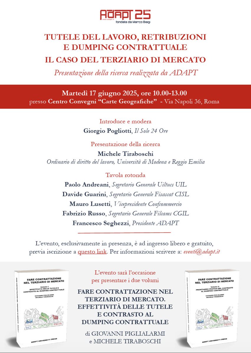 Parliamo di dumping contrattuale, e lo facciamo con numeri alla mano, inquadramenti ecc. 

Ci vediamo a Roma il 17 giugno, presenteremo una ricerca inedita sul tema che farà sicuramente discutere molto, non mancate!

Per partecipare è necessario iscriversi qui: