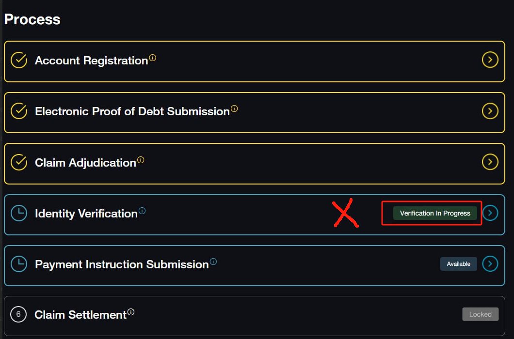BoringBack's tweet image. FTX巴哈马索赔程序:
巴哈马中国账户KYC已开始陆续审核通过
查看“ldentity Verification”步骤状态是否从蓝变黄的通过状态

按照提交时间早晚顺序来审核，根据官网显示7月1日之前全部审核完毕

如未通过，可能是二次KYC提交较晚或资料不合格，请查看程序或邮箱的最新通知

#FTX索赔 #FTX赔付 #FTX债权