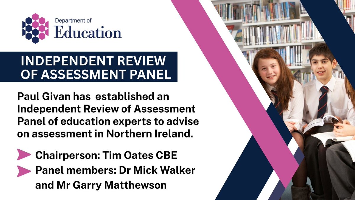 Education NI (@education_ni) on Twitter photo Education Minister <a href="/paulgivan/">Paul Givan</a> has today announced the establishment of an Independent Review of Assessment Panel of education experts to advise on assessment in Northern Ireland.
Read more - education-ni.gov.uk/news/givan-est⦠Education Minister <a href="/paulgivan/">Paul Givan</a> has today announced the establishment of an Independent Review of Assessment Panel of education experts to advise on assessment in Northern Ireland.
Read more - education-ni.gov.uk/news/givan-estā¦
