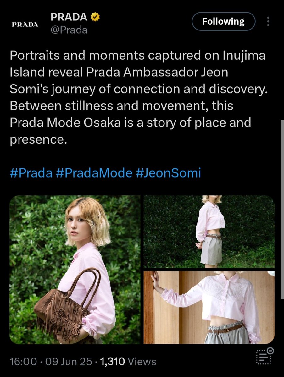 dearwinterkitty's tweet photo. Jeon Somi Prada Global Ambassador Barbie Prada Mode in Osaka, Japan
-
Prada Official Twitter
https://t.co/910vtZop3u
Prada Official Instagram
https://t.co/NgYk5vk0OH
-
#JEONSOMI #SOMI #전소미 #소미 #SOMIxPRADA
#SOMIFastForwardToPRADA #PradaxSomi #PRADA @Prada #pradamode #osaka #Japan