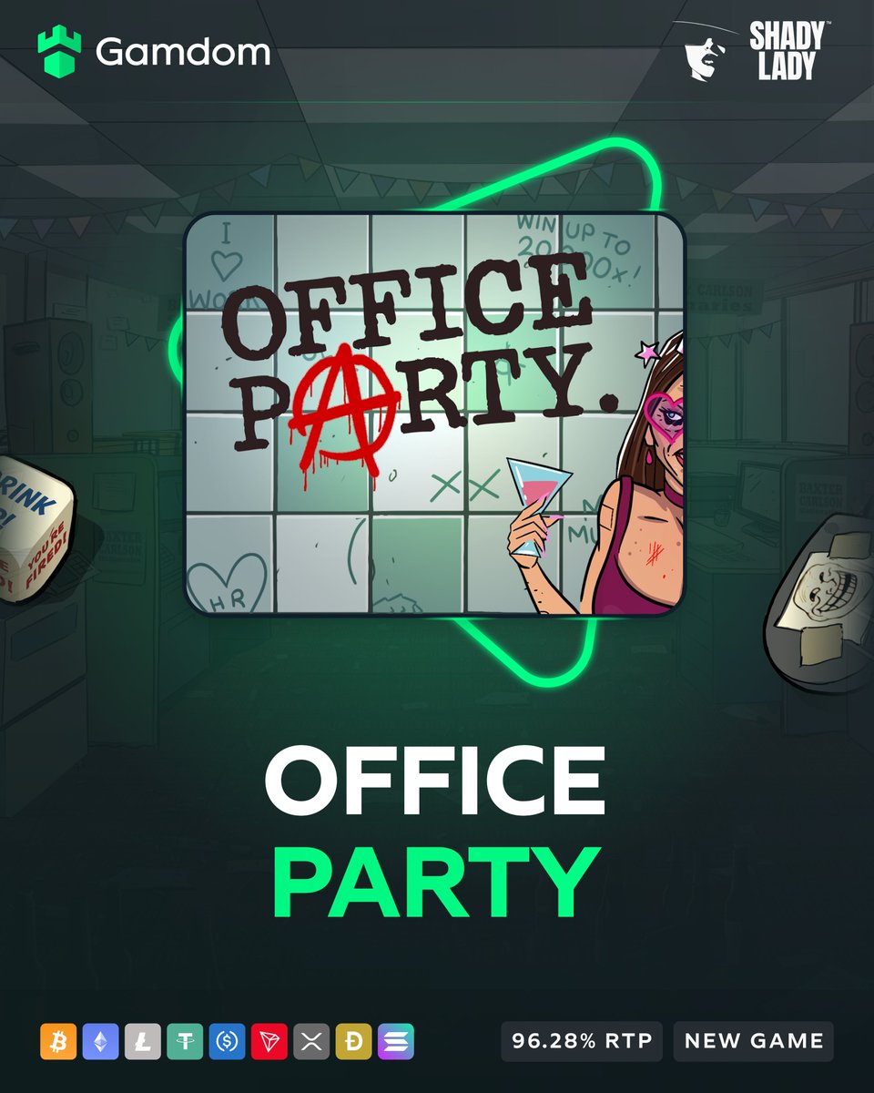 gamdom's tweet photo. 🎉 New Game: Office Party by Shady Lady! 🎉

Chaos, piñatas, and questionable snacks - this workplace bash pays up to 20,000x your bet! 🪅

-💚 + 🔄 + Tag a friend + Drop your userID for FREE spins! https://t.co/qA08SizZMB