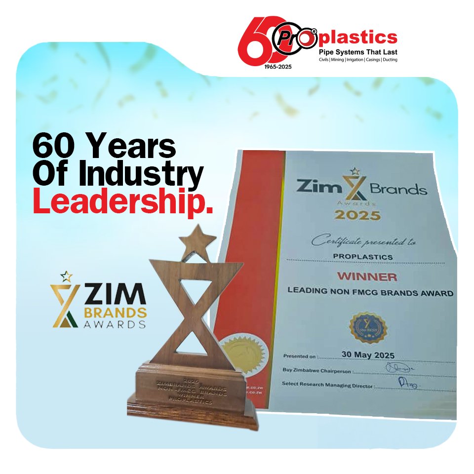 Proplastics Zimbabwe (@proplasticszw) on Twitter photo <a href="/proplasticszw/">Proplastics Zimbabwe</a> is the Leading Non FMCG Brand for 2025!
Thank you, Zim Brands Awards.
This honour reflects our unwavering dedication to #ProplasticsQuality and #PipeSystemsThatLast, proudly backed by our 50-Year Guarantee. <a href="/proplasticszw/">Proplastics Zimbabwe</a> is the Leading Non FMCG Brand for 2025!
Thank you, Zim Brands Awards.
This honour reflects our unwavering dedication to #ProplasticsQuality and #PipeSystemsThatLast, proudly backed by our 50-Year Guarantee.