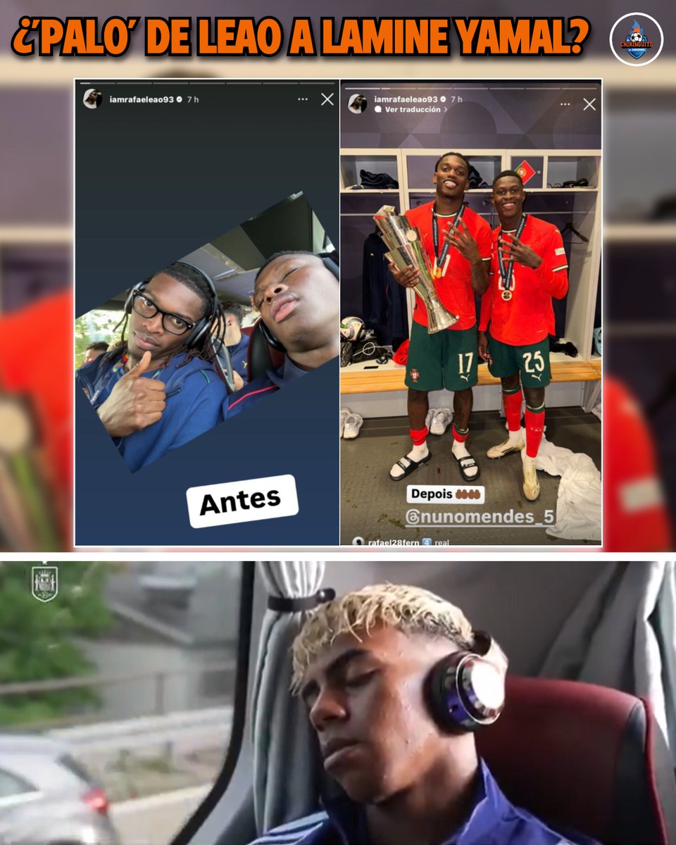 🤔¿'PALO' de RAFAEL LEAO a LAMINE YAMAL?

🇵🇹 El portugués subió una foto de Nuno Mendes dormido en el bus antes de la final contra España.

🇪🇸 Hace unos días, la RFEF publicó un vídeo en el que aparecía Lamine dormido antes del encuentro ante Francia.