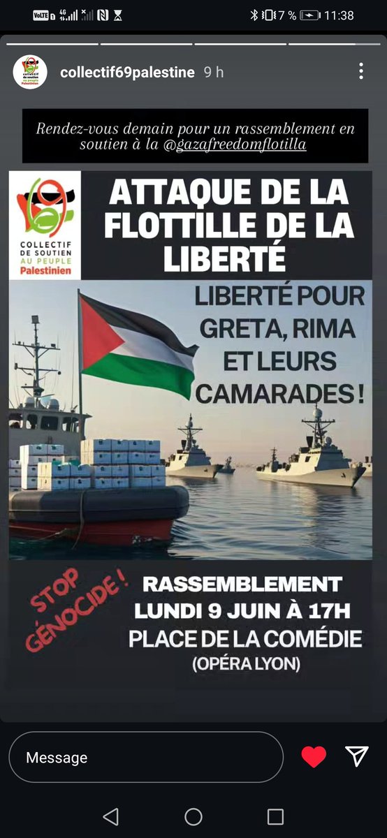 Ce soir à Lyon en soutien à  <a href="/GazaFFlotilla/">Freedom Flotilla Coalition</a> <a href="/RimaHas/">Rima Hassan</a>!