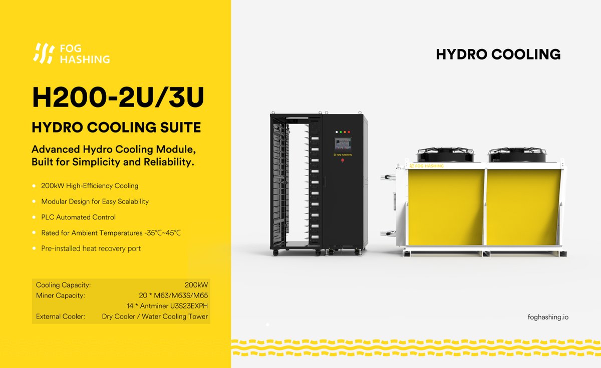 H200-2U/3U, Advanced hydro cooling suite, 200kW, Hold 20 M63/M63S/M65 or 14 Antminer U3S23EXPH.