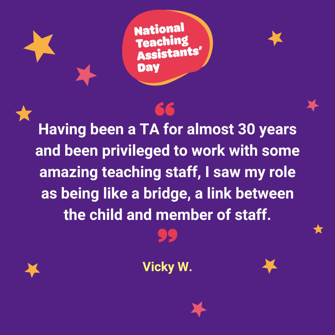 🧡 "A bridge, a link between the child and member of staff."
Vicky W. reflects on nearly 30 years as a TA – and we couldn’t agree more.

Nominate your favourite TA👉eu1.hubs.ly/H0kshth0 
#NTAD #ThankATeachingAssistant #ReadTogetherGrowTogether