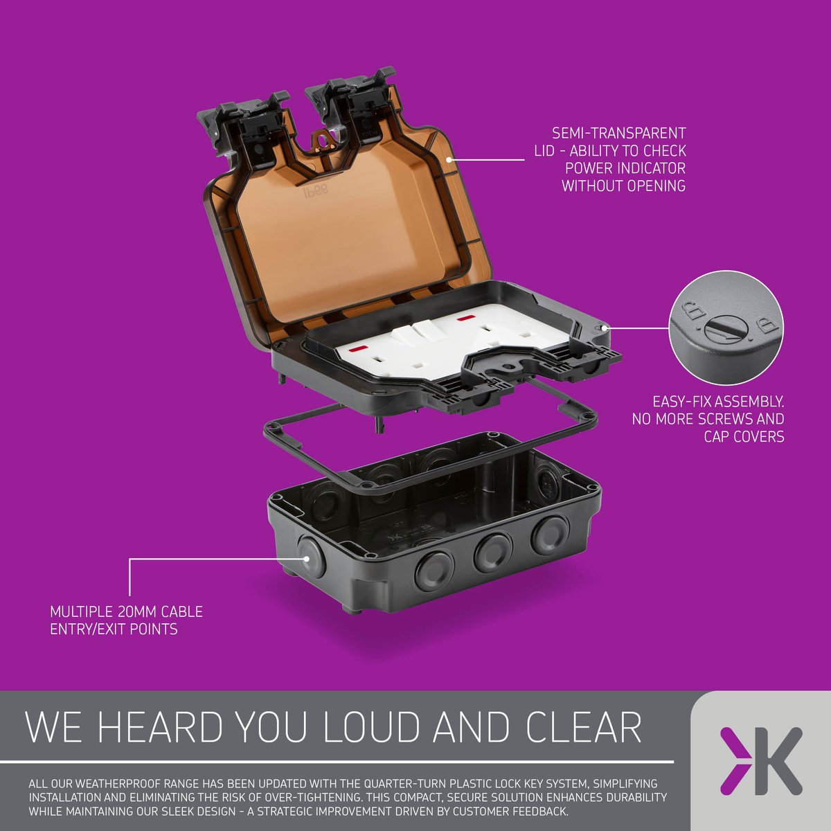 KnightsbridgeML's tweet image. We’ve upgraded our weatherproof range to make life easier on-site 💡

👋 Bye screws
🔁 Hello quarter-turn locking:
🔒 No overtightening
⚡ Faster installs
🛠️ No stripped threads

 ow.ly/gVXA50W65zN

#electrician #weatherproof #sockets #switches #installer