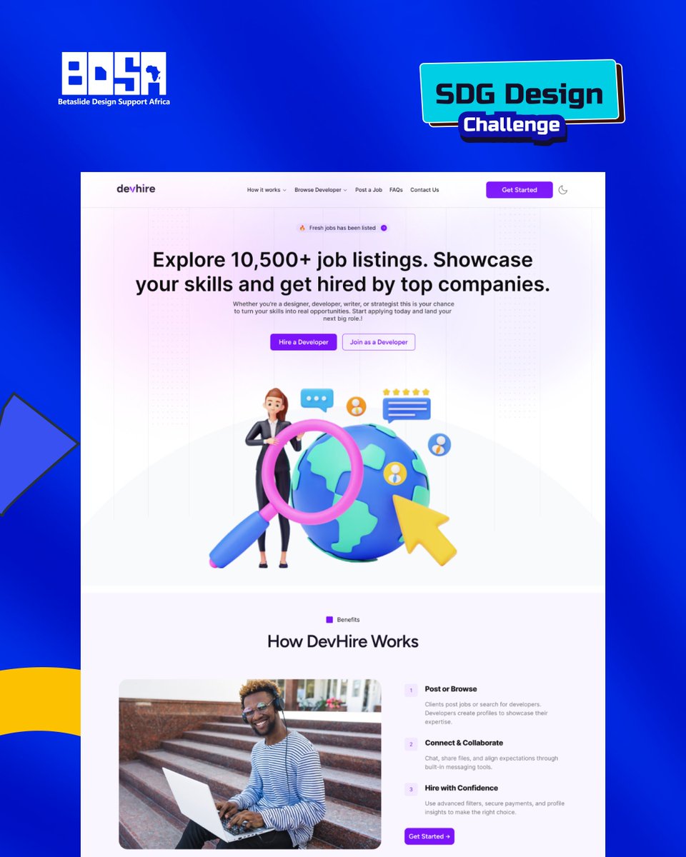 betaslides_'s tweet image. George tackled SDG 8 with a job platform design that connects freelancers to real opportunities.
From landing page to dashboards—his design is all about impact, growth &amp;amp; purpose.
Big ups to George for designing with intention! 👏
#Betaslides #SDGChallenge #DesignForImpact #UIUX