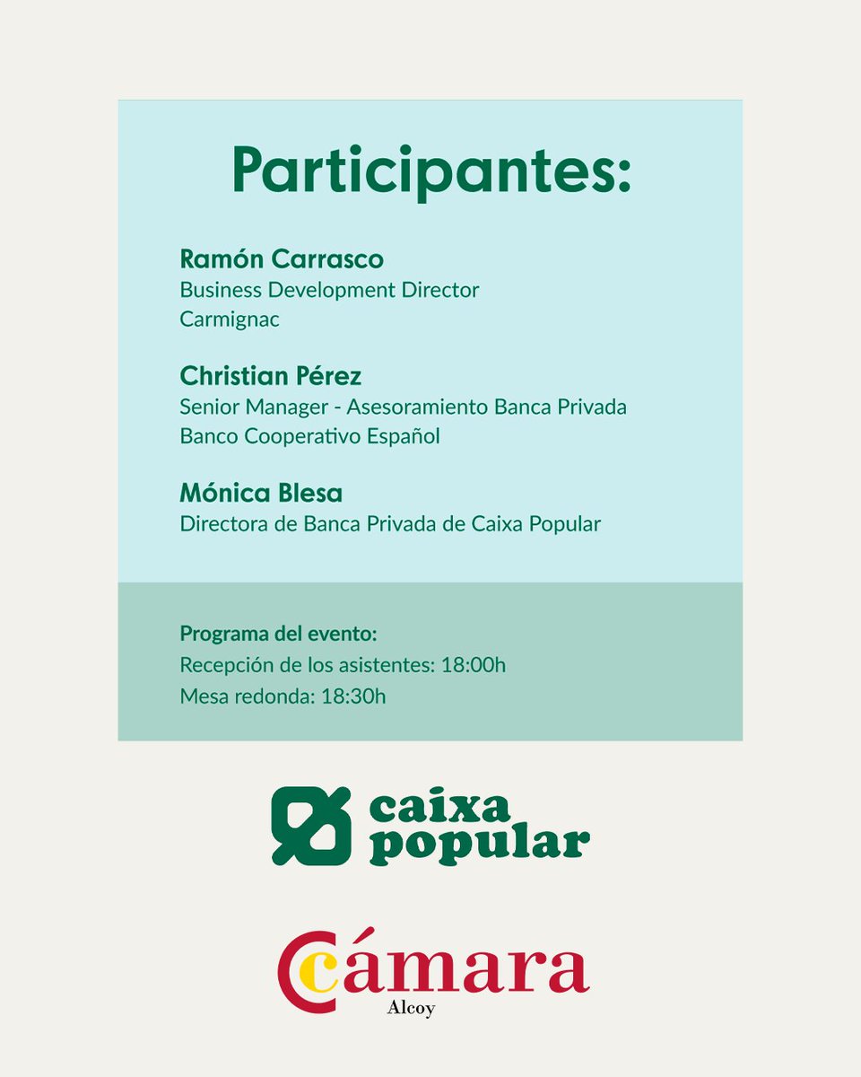 Cámara Comercio Alcoy (@camaraalcoy) on Twitter photo 📊 ¿Te interesa el estado actual de los mercados financieros?
El 10/6 te esperamos en <a href="/camaraalcoy/">Cámara Comercio Alcoy</a> con Caixa Popular y expertos de Carmignac, Banco Cooperativo y Caixa Popular.
🕕 18:00 h
📍 Alcoy
🔗 Inscríbete gratis: caixapopular.es/es/form/jornad… 📊 ¿Te interesa el estado actual de los mercados financieros?
El 10/6 te esperamos en <a href="/camaraalcoy/">Cámara Comercio Alcoy</a> con Caixa Popular y expertos de Carmignac, Banco Cooperativo y Caixa Popular.
🕕 18:00 h
📍 Alcoy
🔗 Inscríbete gratis: caixapopular.es/es/form/jornad…