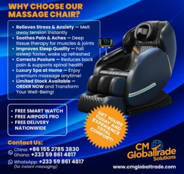 CM_Globaltrade's tweet photo. Massage chairs available!!
Promo price = 15,000 cedis
🇬🇭 - 059 230 9686
#HappyF https://t.co/00zPG3fXZz