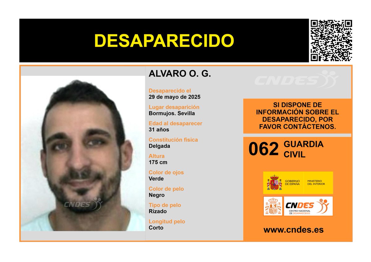 ⚠️‼ DESAPARECIDO ‼️⚠️
ℹ️🚹 31 años
🔍Visto por última vez en  #Bormujos #Sevilla 
⏰Tu ayuda es fundamental
🔗RT y colabora a través📩
cndes-web.ses.mir.es
📞062 <a href="/guardiacivil/">Guardia Civil</a> 
🛰️Síguenos <a href="/cndes_oficial/">CNDES</a>
#desaparecido #adulto
