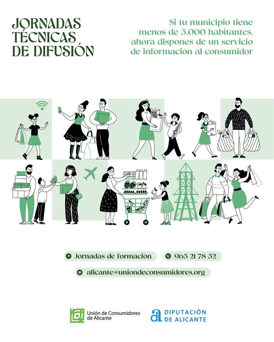 Unió de Persones Consumidores (@ucvalencia) on Twitter photo Si resides en un municipio de la provincia de Alicante con menos de 5.000 habitantes, ahora puedes acceder de forma gratuita a las Jornadas Técnicas de Difusión: un servicio de información y formación en materia de consumo.📚
📧 alicante@uniondeconsumidores.org
☎️ 965 21 78 52 Si resides en un municipio de la provincia de Alicante con menos de 5.000 habitantes, ahora puedes acceder de forma gratuita a las Jornadas Técnicas de Difusión: un servicio de información y formación en materia de consumo.📚
📧 alicante@uniondeconsumidores.org
☎️ 965 21 78 52