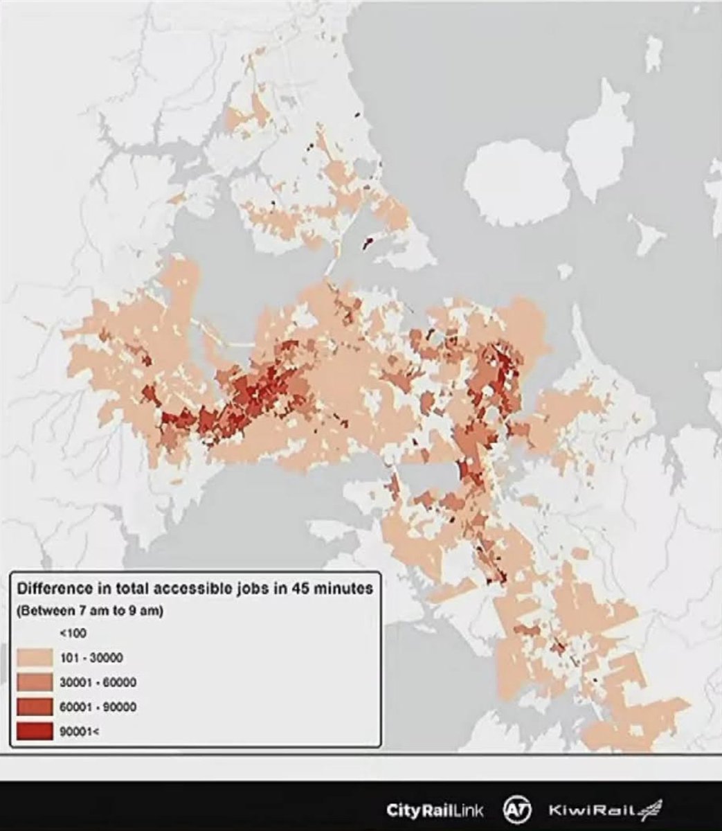 a great isochrone showing post-CRL job accessibility improvements which really neatly highlights the intensity of change on the western line. e.g. if you live in avondale near the rail corridor, there's now 90,000+ more jobs accessible within 45 minutes on transit