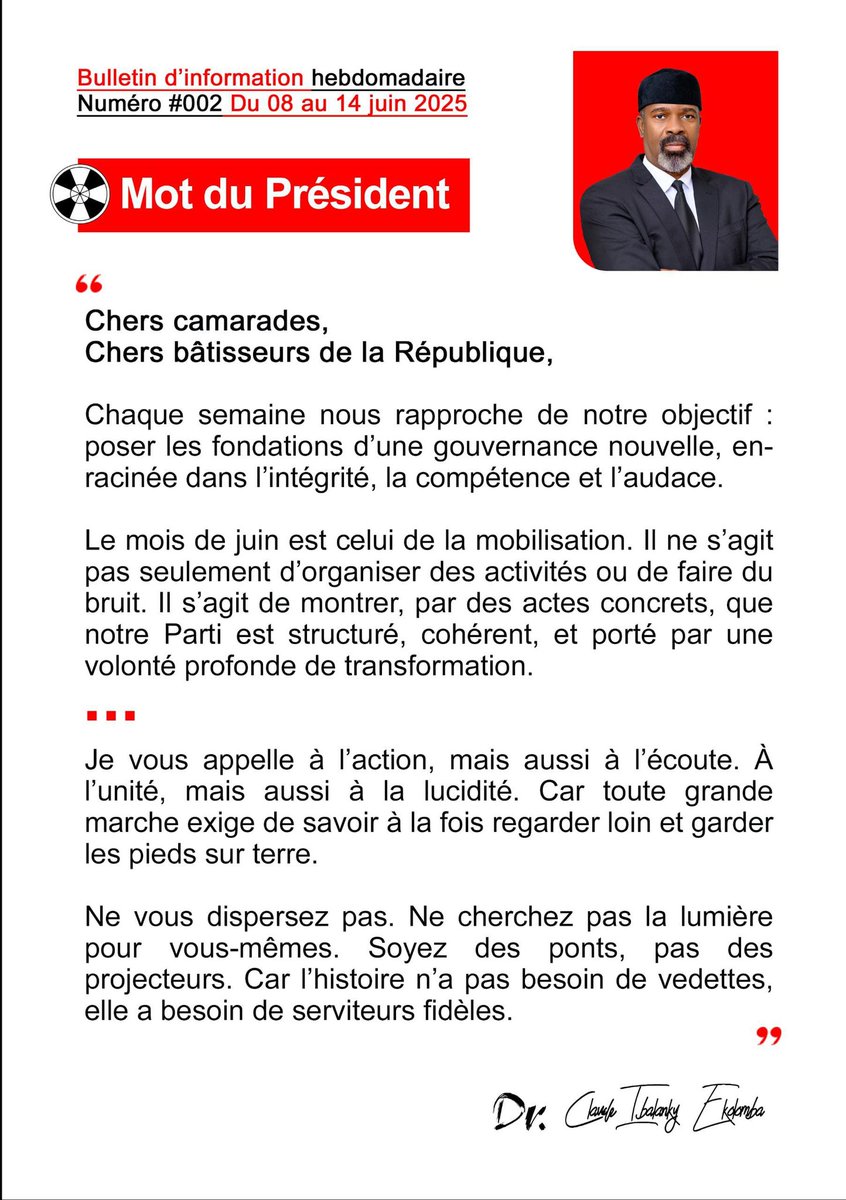 CAUSE COMMUNE Officiel (@cause_commune23) on Twitter photo Le nouveau numéro du bulletin d'information hebdomadaire du Parti est paru ce dimanche 8 juin 2025.
Découvrez ci-contre l'extrait du mot du Président National <a href="/cibalanky/">Claude Ibalanky</a>, et suivez notre chaîne WhatsApp pour lire le bulletin en intégralité :
whatsapp.com/channel/0029Vb…
#La_Comm+✨ Le nouveau numéro du bulletin d'information hebdomadaire du Parti est paru ce dimanche 8 juin 2025.
Découvrez ci-contre l'extrait du mot du Président National <a href="/cibalanky/">Claude Ibalanky</a>, et suivez notre chaîne WhatsApp pour lire le bulletin en intégralité :
whatsapp.com/channel/0029Vb…
#La_Comm+✨