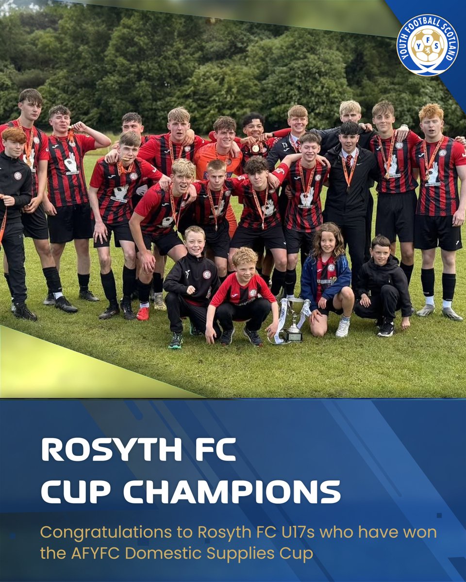 𝗖𝗛𝗔𝗠𝗣𝗜𝗢𝗡𝗦 🏆 

Congratulations to <a href="/Rosyth_FC/">Rosyth FC</a> U17s, AFYFC Domestic Supplies Cup winners 2025!

𝗗𝗠 𝘂𝘀 𝘆𝗼𝘂𝗿 𝗰𝗵𝗮𝗺𝗽𝗶𝗼𝗻𝘀 𝗽𝗼𝘀𝘁𝘀