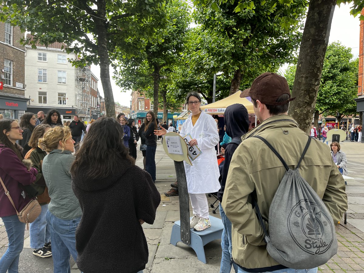 Dr Silvia Gennari, Ramya Balakrishnan and Nicoleta Gavrila from the Psychology Department promoting science and women in science at the 2025 Soapbox Science in York on Parliament Street. This is the fifth year in a row our female researchers have made us proud.