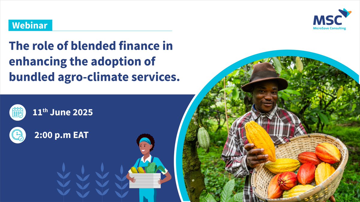 Bundled agro-climate services can provide #smallholderfarmers with #financial access, #insurance &amp; #weather forecasts. Yet adoption remains limited. Why is that? Join our webinar on 11th June 2025 from 2 p.m. to 3 p.m. EAT to find out. Register here: tinyurl.com/3apnjewr