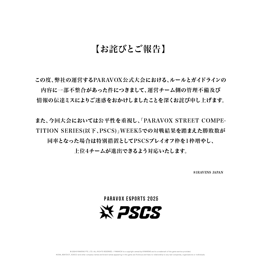 【お詫びとご報告】
　#PARAVOX