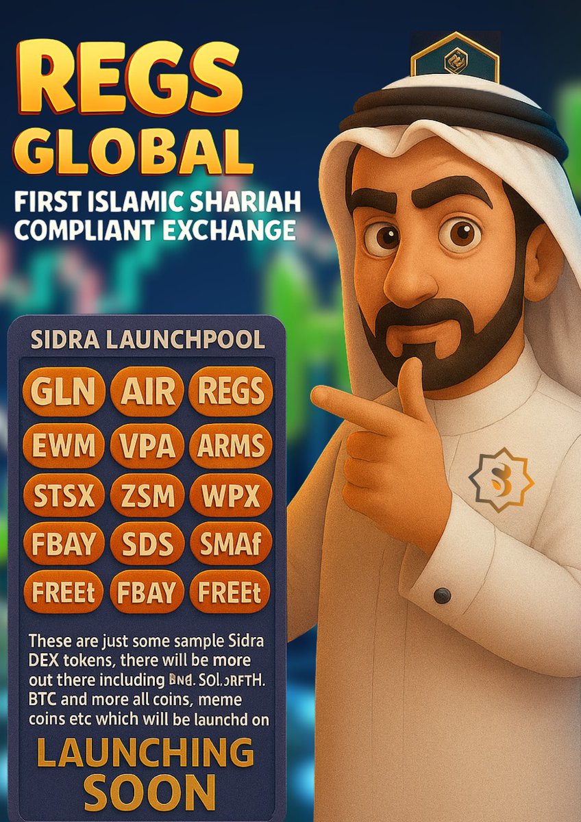 🚀 Introducing REGs Global – the First Islamic Shariah-Compliant Crypto  Exchange! 🔥 Featuring tokens like GLN, AIR, SDA, REGS & more of SIDRA DEX  and else 📈 Launching soon with BNB, SOL,