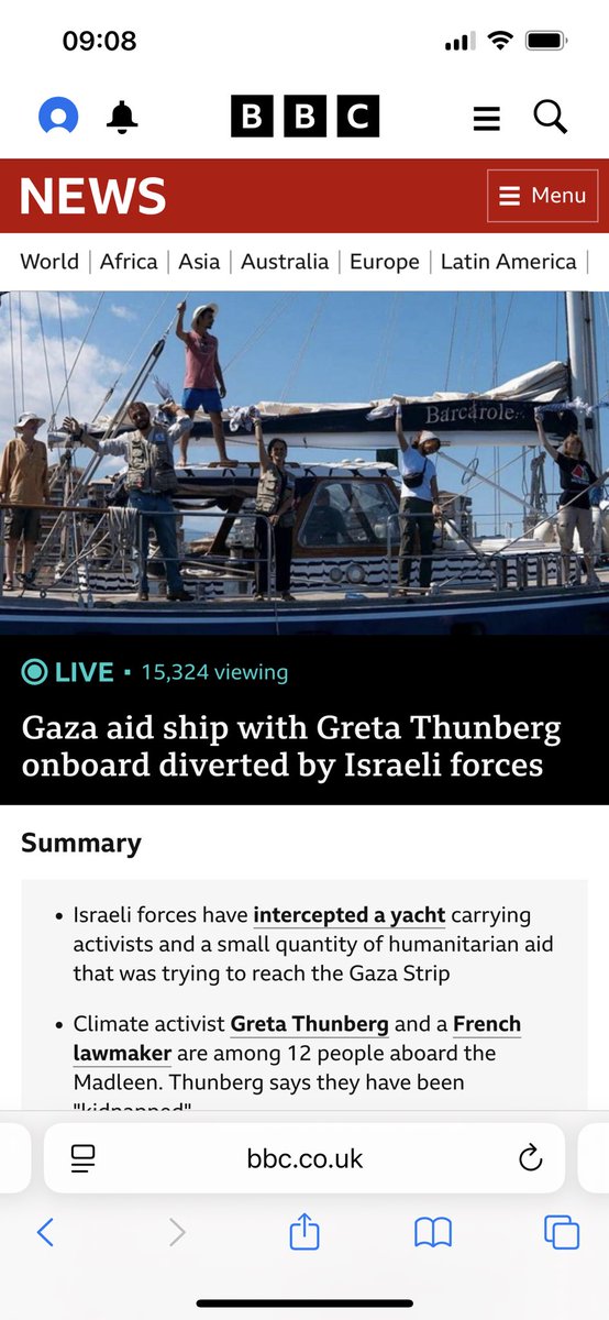 Israel 🇮🇱 have committed acts of piracy in ceasing the Madleen, and kidnapping activists, in international waters.

The Madleen was attempting to break the unlawful blockade of Gaza 🇵🇸

The BBC describe it as “intercepting” and “diverting”

The BBC is a propaganda tool for 🇮🇱