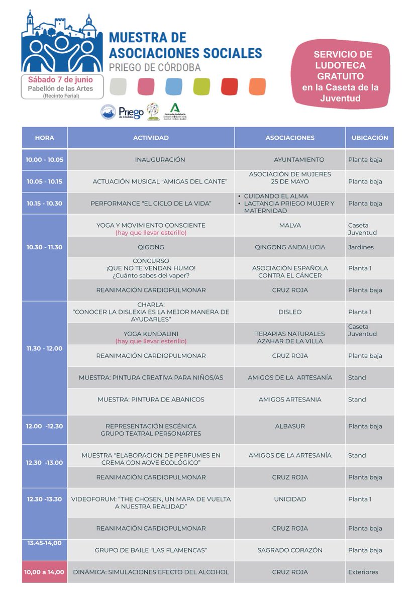 RELAS - Red Local de Acción en Salud de Andalucía (@andaluciarelas) on Twitter photo #SaludPúblicaAndalucía
“ I Muestra de Asociaciones Sociales” de #PriegodeCórdobaRELAS.
Implicación del tejido asociativo y del Ayuntamiento. La salud es prioridad y visibilizar la labor del sector es facilitar y ayudar a la ciudadanía.
<a href="/mjbotella/">Maria Jesus Botella.</a> <a href="/VidaSaludAnd/">Promoción de Vida Saludable en Andalucía</a> <a href="/EASPsalud/">Escuela Andaluza SP</a> #SaludPúblicaAndalucía
“ I Muestra de Asociaciones Sociales” de #PriegodeCórdobaRELAS.
Implicación del tejido asociativo y del Ayuntamiento. La salud es prioridad y visibilizar la labor del sector es facilitar y ayudar a la ciudadanía.
<a href="/mjbotella/">Maria Jesus Botella.</a> <a href="/VidaSaludAnd/">Promoción de Vida Saludable en Andalucía</a> <a href="/EASPsalud/">Escuela Andaluza SP</a>