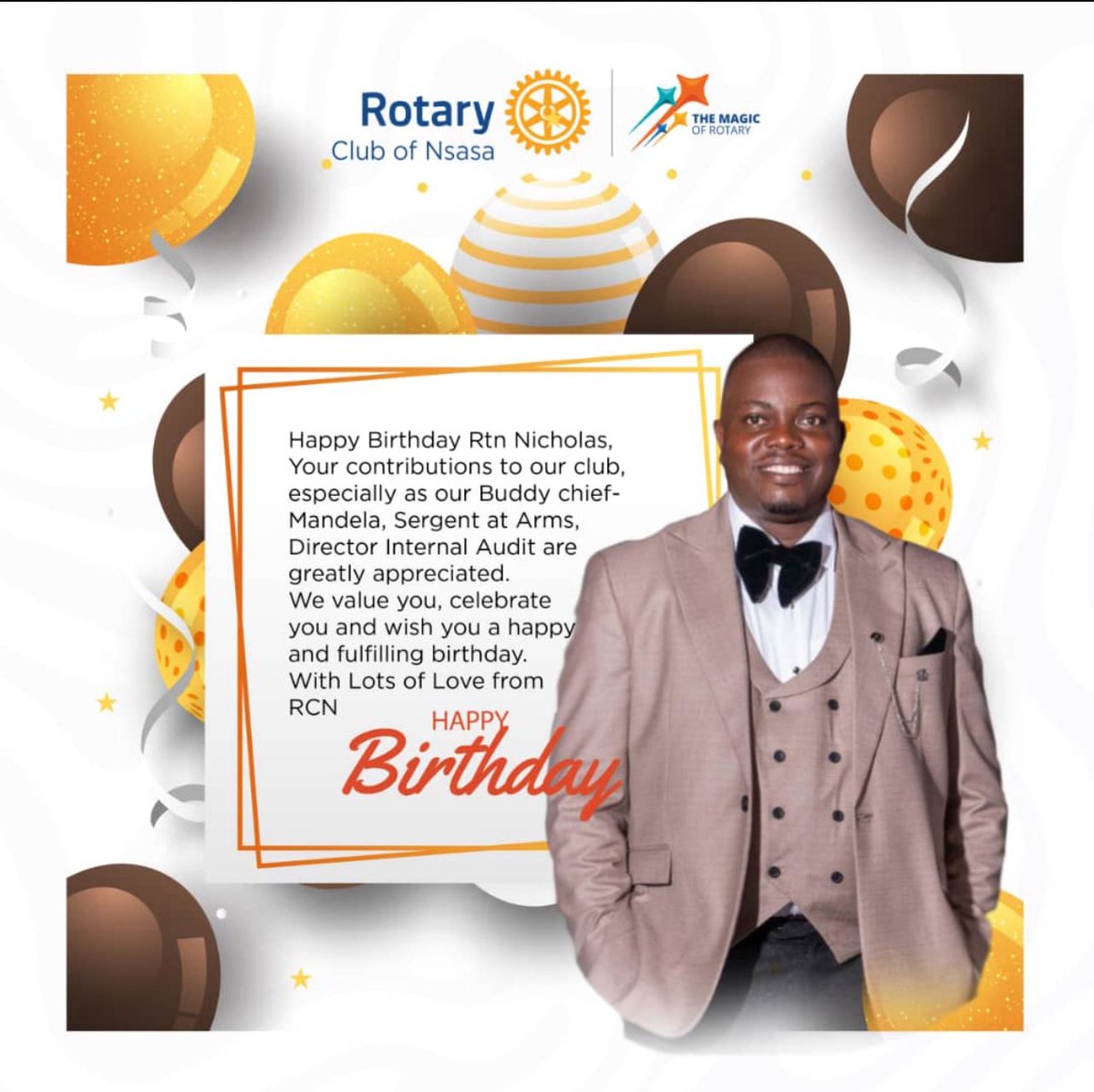 Rotary club of Nsasa (@rcnsasa) on Twitter photo Good people,
Join us to  wish our Sergent at Arms, Chief Internal Auditor, choir master, Mandela buddy chief, omugaga Omutto with coffee money ๐๐ฝ@~Kaweesi Lukyamuzi a happy happy birthday ๐๐๐๐ฅ๐ต๐ต๐ต Good people,
Join us to  wish our Sergent at Arms, Chief Internal Auditor, choir master, Mandela buddy chief, omugaga Omutto with coffee money ๐๐ฝ@~Kaweesi Lukyamuzi a happy happy birthday ๐๐๐๐ฅ๐ต๐ต๐ต