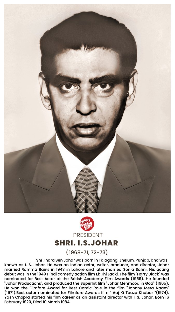 Shri I.S.JOHAR was the 20th President of the Indian Motion Picture Producers' Association (IMPPA) 
#IMPPA
#mumbai
#bollywood
#indiancinema
#IMPPA
#heritagecinema
#heritagefoundation
#nostalgia