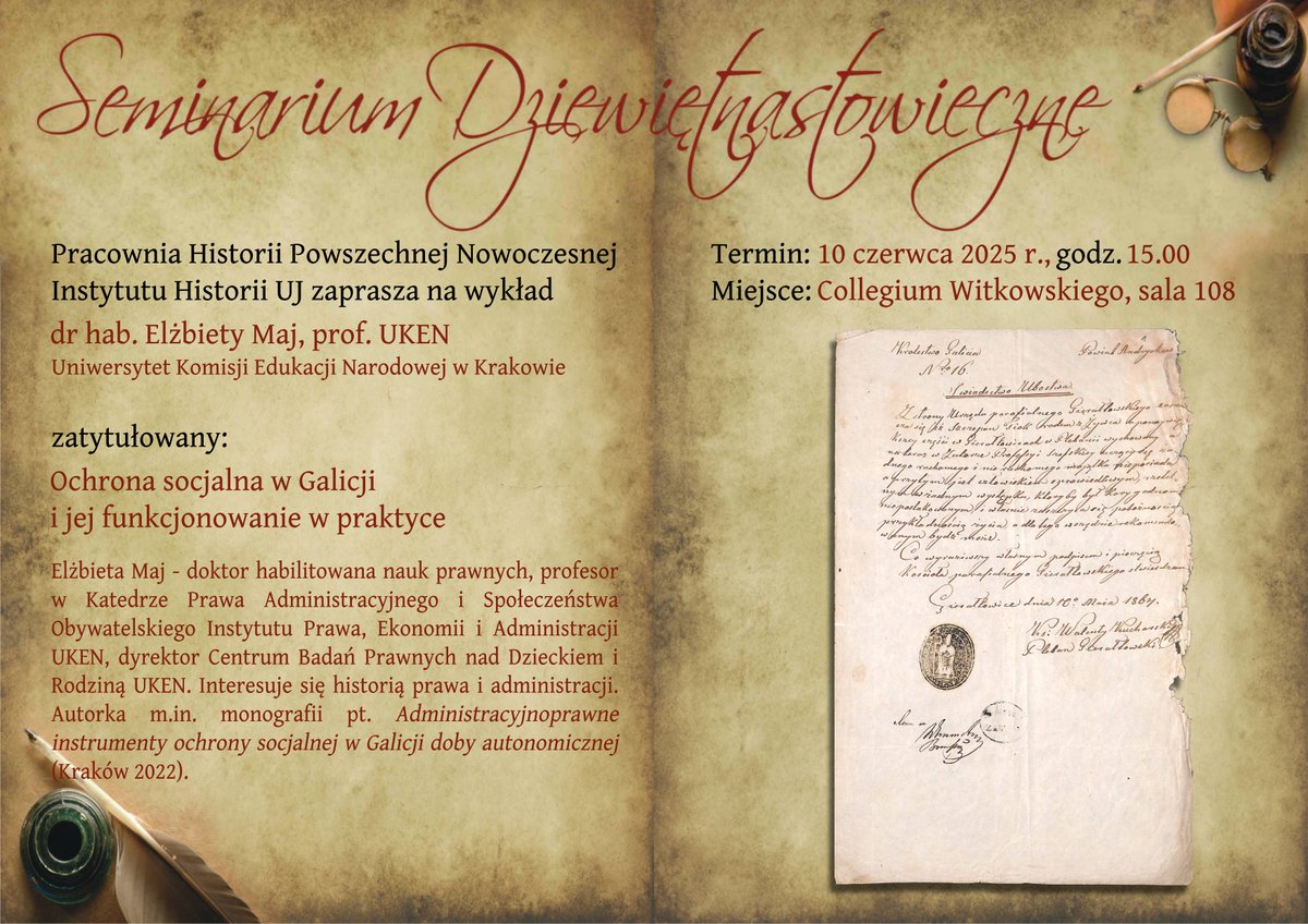 InstytutHistoriiUJ (@ihistoriiuj) on Twitter photo 📣 Pracownia Historii Powszechnej Nowoczesnej <a href="/IHistoriiUJ/">InstytutHistoriiUJ</a> zaprasza na Seminarium Dziewiętnastowieczne, które odbędzie się we wtorek 10 czerwca 2025 r. o godzinie 15:00 w sali 108 🥳
🗣 Referat wygłosi prof. Elżbieta Maj z Instytutu Prawa, Ekonomii i Administracji UKEN😊 📣 Pracownia Historii Powszechnej Nowoczesnej <a href="/IHistoriiUJ/">InstytutHistoriiUJ</a> zaprasza na Seminarium Dziewiętnastowieczne, które odbędzie się we wtorek 10 czerwca 2025 r. o godzinie 15:00 w sali 108 🥳
🗣 Referat wygłosi prof. Elżbieta Maj z Instytutu Prawa, Ekonomii i Administracji UKEN😊