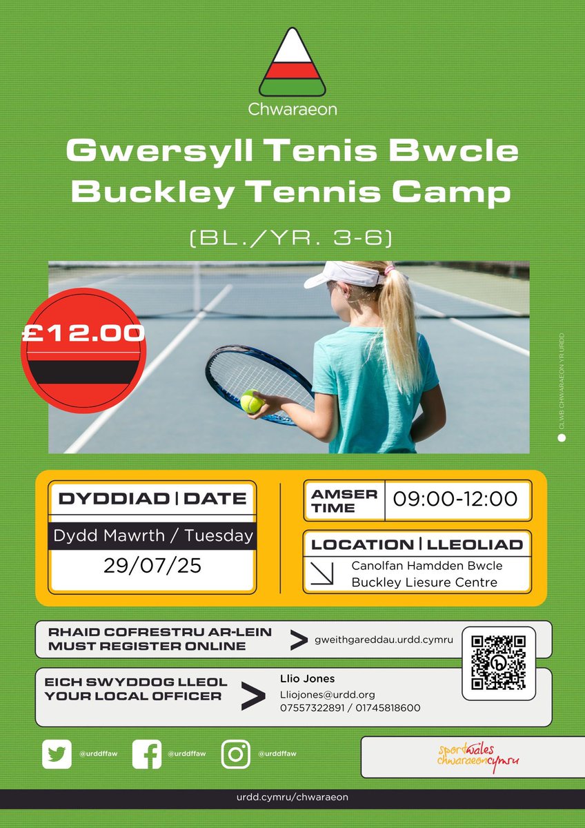 ☀️☀️☀️☀️
Gallwch chi nawr cofrestru ar gyfer ein gwersyll Tenis yn yr haf ❗️

Cofrestrwch ar y ddolen isod😃

gweithgareddau.urdd.cymru