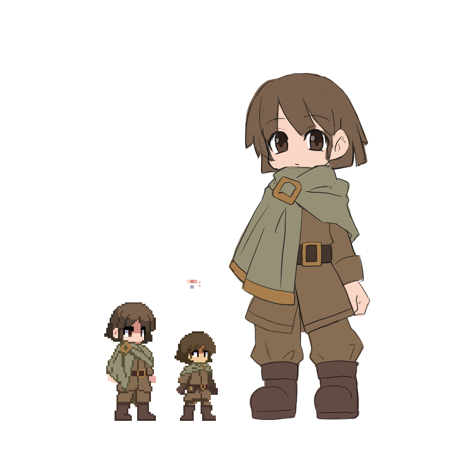 プレイヤーの大まかなデザインはこんな感じのデフォルメで。今週はプレイヤーのアクションを増やしつつ新しいエネミーのデザインを考えていきます