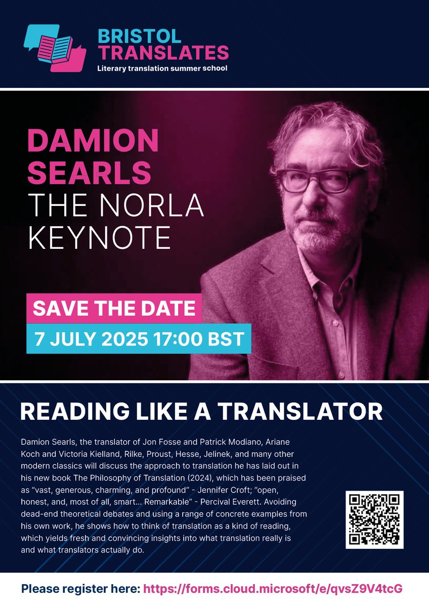 We are honoured that Damion Searls will be giving the NORLA keynote lecture at Bristol Translates: ‘Reading like a Translator’. This event is free to attend and open to all. Please register in advance here: bit.ly/4dPfPnP