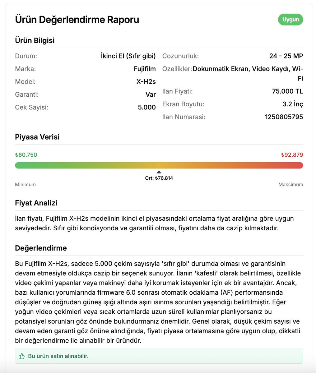 Edermi,com,tr diye bir site var. Sarı site ilan görsellerini veya sadece linkini paylaştığınızda size fiyat analizini ve değerlendirmesini iletiyor.

Ev, araba, saat ve fotoğraf makinesi değerlendirmesi istedim. Ekran görüntülerini paylaşıyorum.