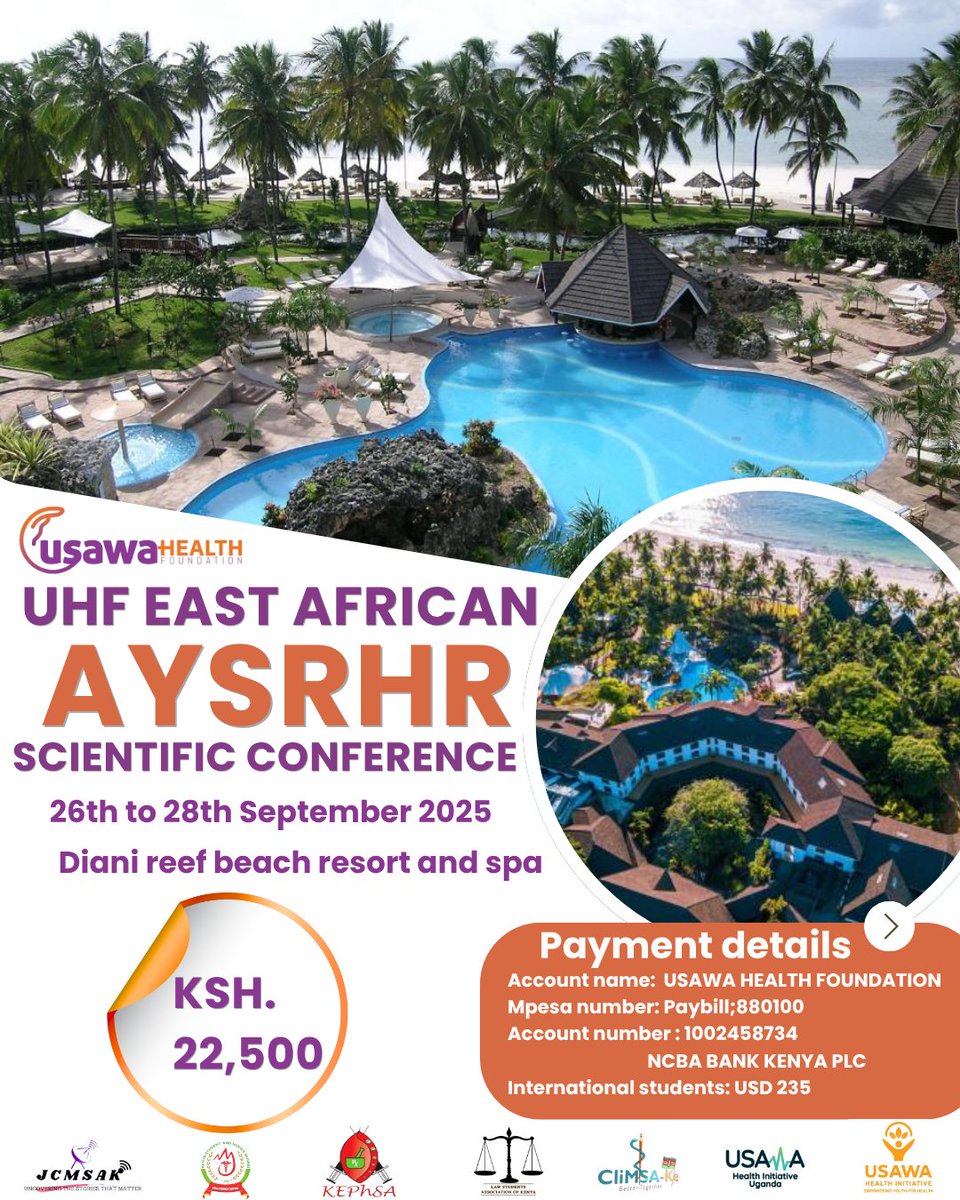 Usawa’s East African AYSRHR Scientific Conference is headed to Diani Beach Resort &amp; Spa!** 🎉🌴

✨ Get ready for an unforgettable mix of science, sun, and serious vibes as we bring together changemakers, youth leaders, researchers, and dreamers to dive into everything AYSRHR