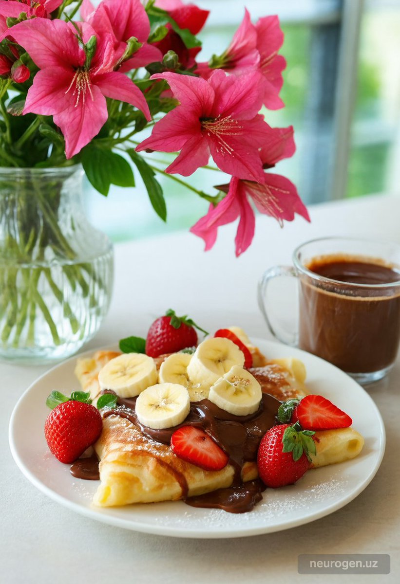 A morning crepe  with nutella and strawberry plus banana