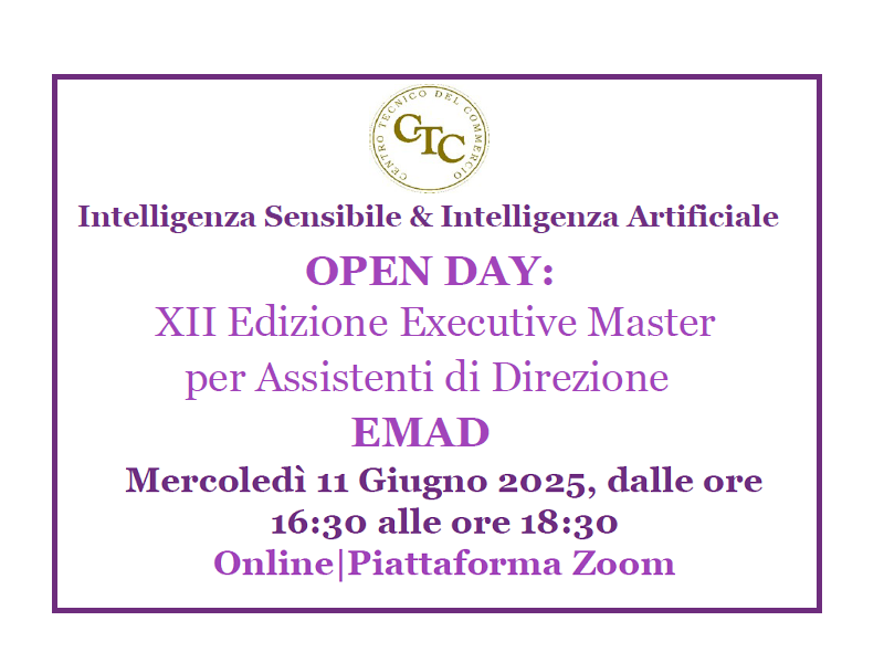 📢 Al via la 12° edizione dell'Executive Master per Assistenti di Direzione EMAD: intelligenza sensibile e intelligenza artificiale

Partecipa all'open day di mercoledì 11 giugno 2025 ➡️ 
bo.camcom.gov.it/it/blog/execut…