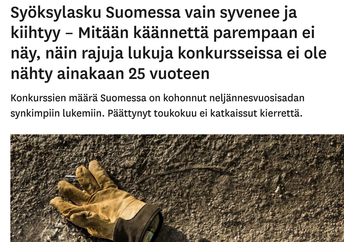 Syöksylasku on ollut EU-Suomessa käynnissä jo pitkään, sitä on vain peitelty yhteiskunnan velkaannuttamisella ja omaisuuden myynneillä. EU:n rakenteissa Suomi ei voi menestyä; siksi mm. oma valuutta on otettava taas käyttöön, jotta Suomen kilpailukyky ja talous voivat toipua.