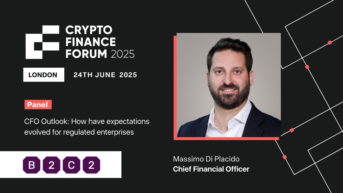 ✓ SPEAKER ANNOUNCEMENT: Massimo Di Placido, CFO at @B2C2Group, will speak  at Crypto Finance Forum London. Massimo will crack open the crypto CFO  playbook, revealing how elite finance teams build audit-ready, real-time