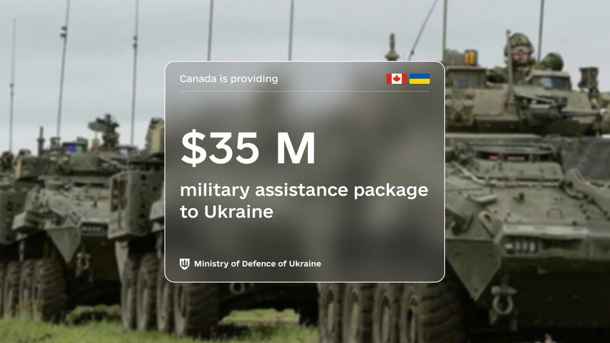 Canada is providing $35 million military assistance package to Ukraine.
This package includes: 
◾️$30 million for Coyote and Bison armored vehicles, accompanied by new equipment and ammunition supplied by Canadian companies
◾️$5 million for electronic warfare anti-jammer kits