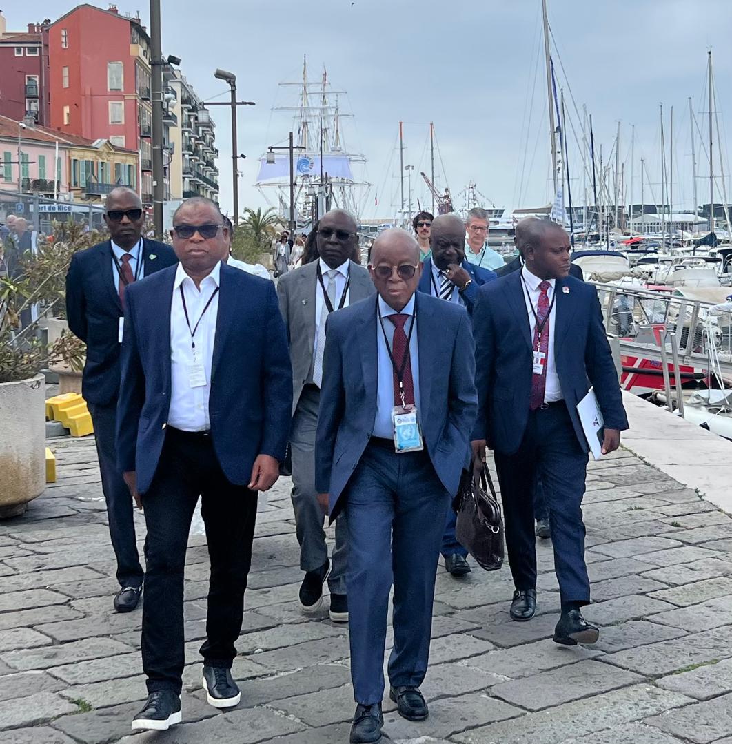 President <a href="/officialABAT/">Bola Ahmed Tinubu</a> delegation to the third United Nations Ocean Conference (UNOC3), holding from June 9 to 13, 2025, in Nice, France led by Minister of <a href="/FMoMBENigeria/">Federal Ministry of Marine and Blue Economy</a> , HE <a href="/GboyegaOyetola/">Adegboyega Oyetola</a> flanked by MD/CEO, National Inland Waterways Authority (NIWA), Asiwaju <a href="/OyebamijiBola/">Bola Oyebamiji</a>.
